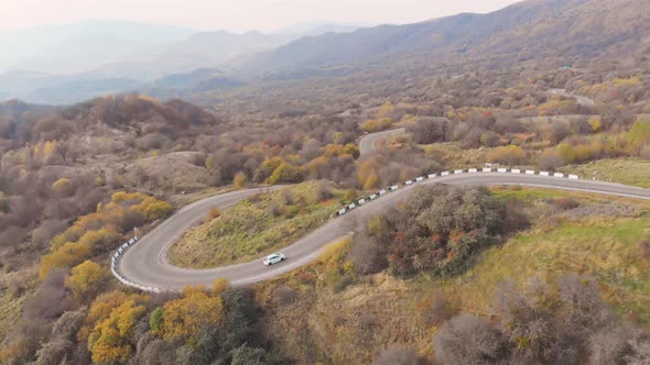 Caucasian Scenic Highway View With Cars In Autumn