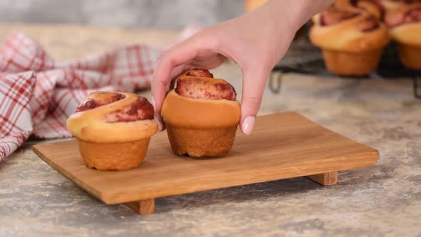 Fresh Sweet Yeast Buns with Jam.