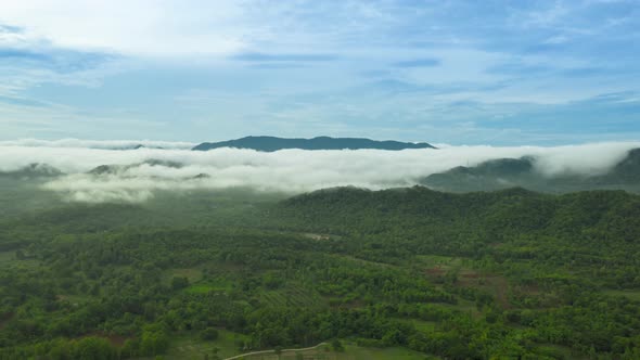 Aerial view Beautiful of morning scenery Golden light sunrise.