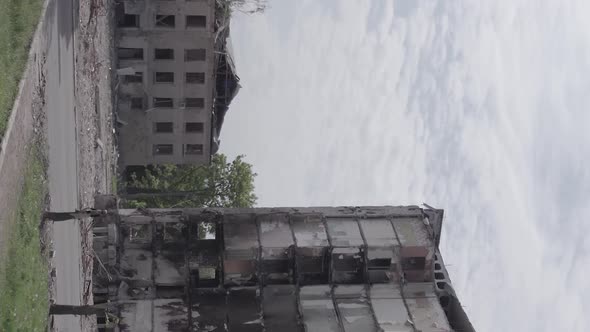 Vertical Video of a House Destroyed By the War in Ukraine