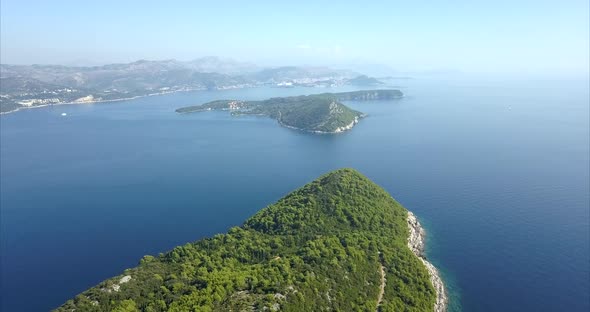 Aerial shot of Lapad island in Croatia, off the coast of Dubrovnik, the islands look incredible with