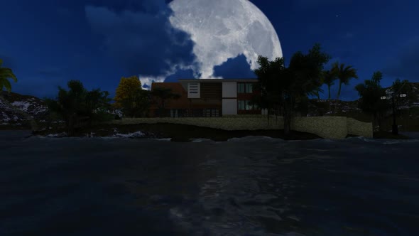 Panorama of old house at night