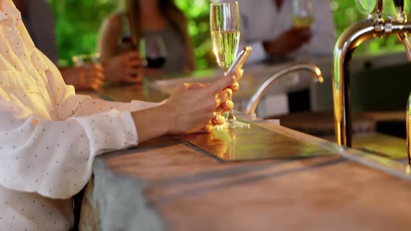 Woman using mobile phone in restaurant