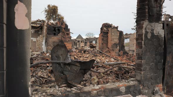 A Destroyed Residential Building in the City of Borodyanka As a Result of Bomb Attacks By the