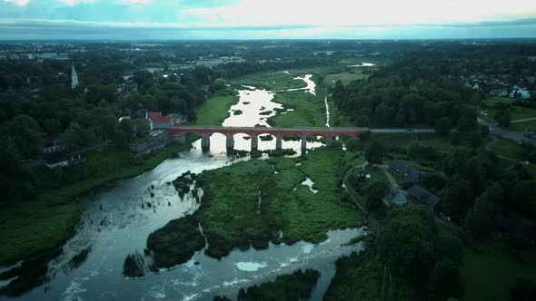  Widest Waterfall in Europe in Latvia Kuldiga and Brick Bridge Across the River Venta 