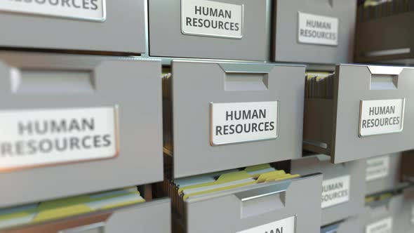 HUMAN RESOURCES Text on the Drawers of a File Cabinet