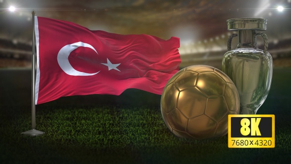 8K Turkey Flag with Football And Cup Background Loop