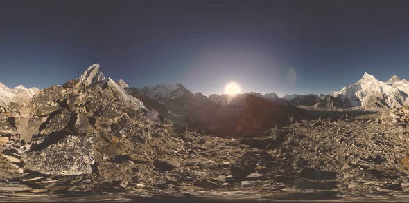 UHD  360 VR of Mount Everest Golden Sunset Time Lapse. The Sunlight on the Peak