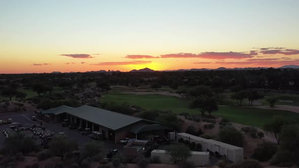 Rising Above The Golf Course During Sunset 4 K
