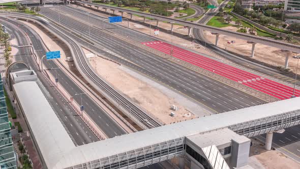 Aerial Top View to Sheikh Zayed Road Near Dubai Marina and JLT Timelapse Dubai