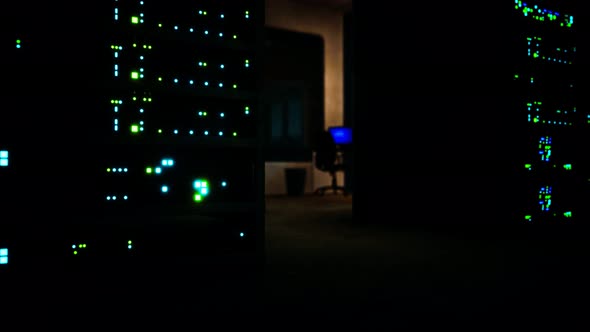 Clean Industrial Interior of a Data Server Room with Servers