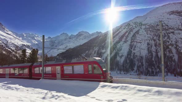 Swiss Mountain Train Bernina Express Crossed Alps