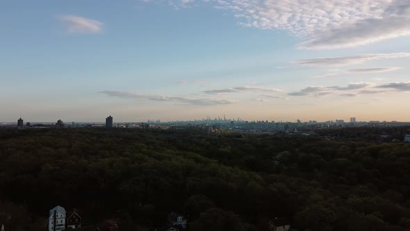 Aerial Views New York City Skyline Horizon Neighborhood Houses Suburbs Yonkersoverlooking New York