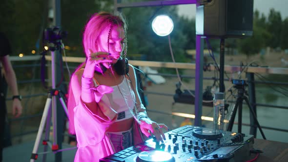 Beautiful Dj Woman Playing Music at Glamorous Party Celebration Dance Enjoying Fancy Social Event