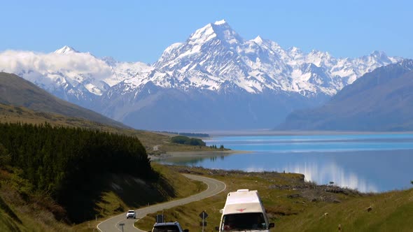 Road to Aoraki Mount Cook and Lake Pukaki, New Zealand