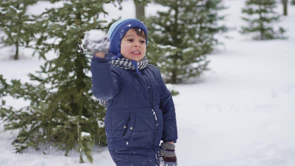 Boy Throws Snowball at Winter