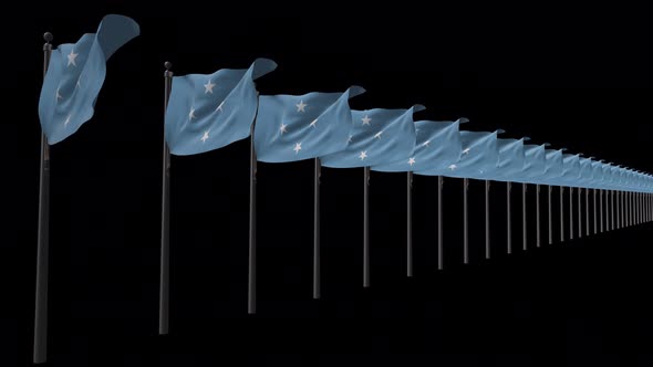 Row Of Micronesia Federated States Flags With Alpha 4K