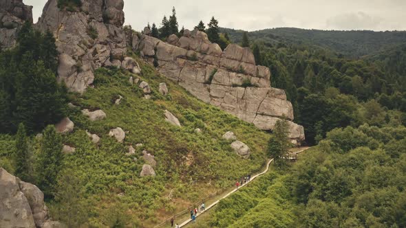 People Hike to Historical Fort Wall Aerial