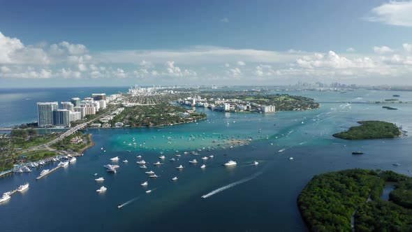  Aerial of Tourism at Tropical Islands, Beaches and Yachts in Miami Harbor alt