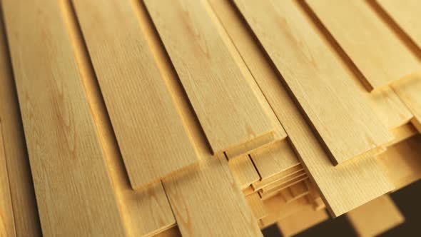 Endless animation of stacked clean freshly cut wooden planks. Loopable. HD