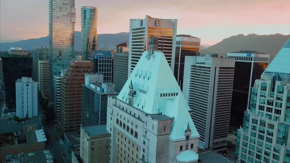 Morning downtown Vancouver drone footage, Granville bridge.