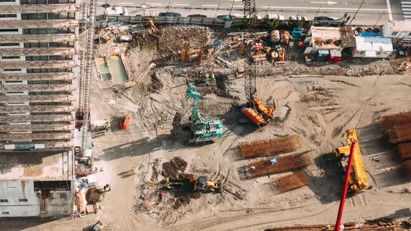 Timelapse Aerial View On Construction Site