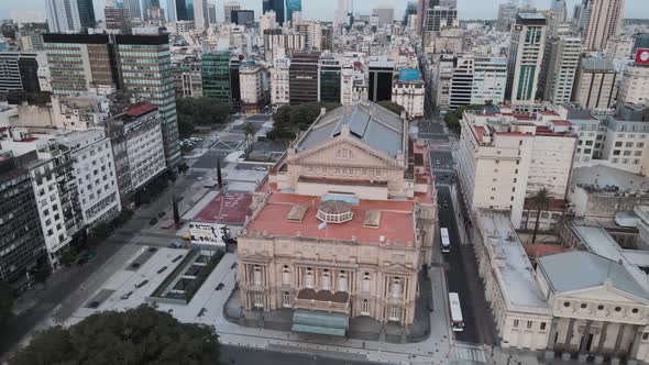 Aerial View Of Teatro Colon And Vatican Square With Empty Streets During COVID-19 Pandemic In Buenos