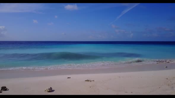 Aerial nature of beautiful resort beach voyage by aqua blue lagoon and white sand background of jour