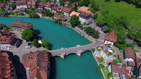 Aerial view with the drone of the ancient city Bern in Switzerland