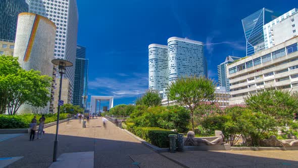 Skyscrapers of La Defense Timelapse Hyperlapse Modern Business and Residential Area in the Near