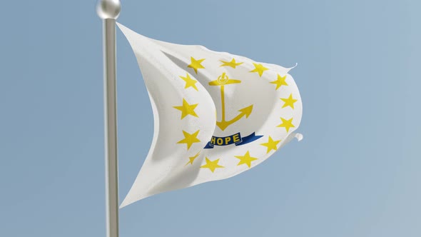 Rhode Island flag on flagpole.