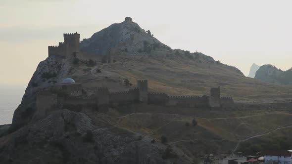 Panorama of Ancient Genoese Fortress in Sudak Town