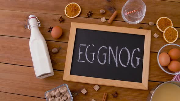 Eggnog Word on Chalkboard, Ingredients and Spices