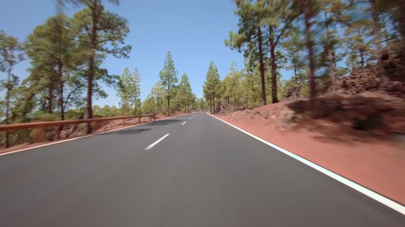 Driving a car with attached action cam in Teide National Park Tenerife