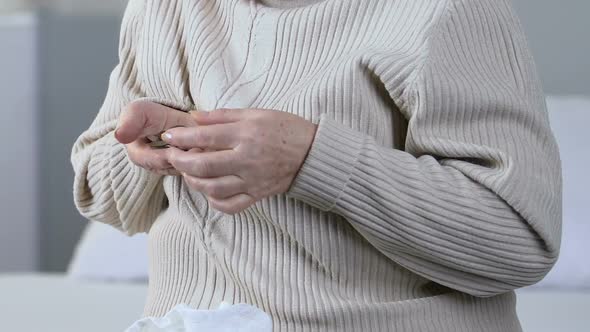 Unhappy Elderly Female Counting Coins and Crying, Poverty and Social Problems