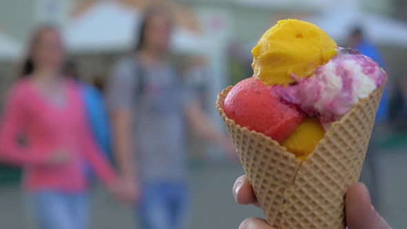 Waffle Cone Ice-cream Against Street Background