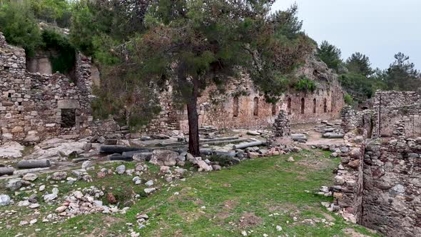 Old ruined city Syedra Turkey Alanya 4K Aerıal Vıew