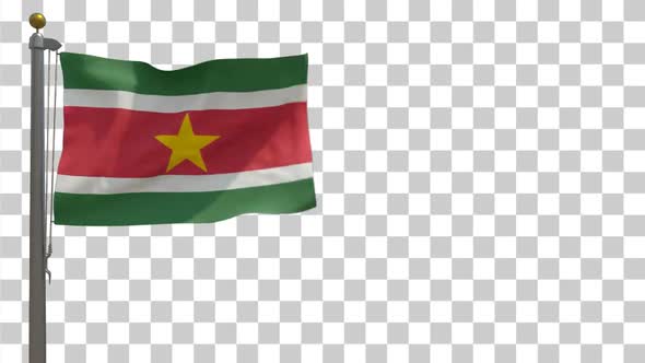Suriname Flag on Flagpole with Alpha Channel