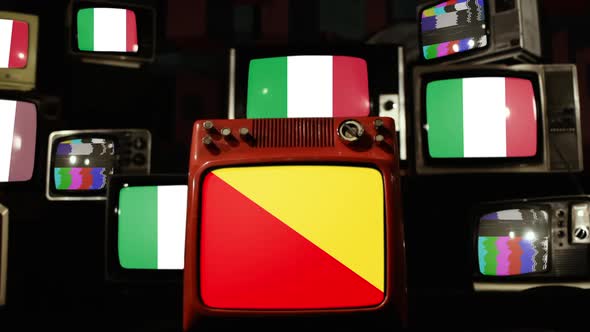 Flag of Palermo, Sicily, and Italy Flags on Retro TVs.