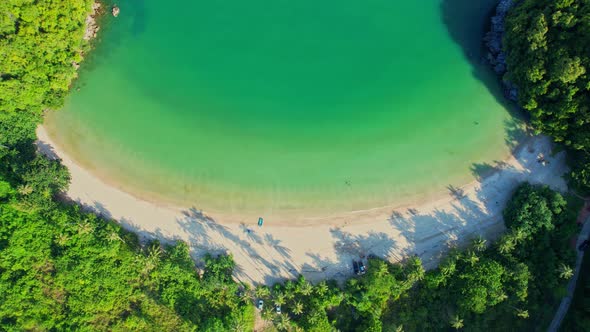 4K Aerial view of sandy beach and sea beautiful turquoise sea waves