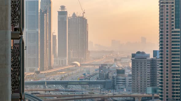 Downtown Dubai Towers in the Evening Timelapse