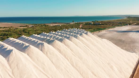 Aerial View of Industrial Extraction of Salt in the Desert, Pile of Salt