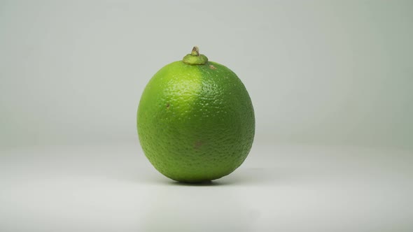 Lime Fruit Rotating Clockwise On the Turntable With Pure White Background - Close Up Shot