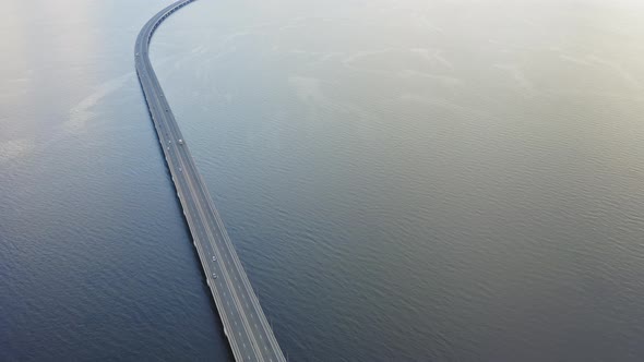 Drone View of a Modern Lowwater Bridge Across the Sea in Vladivostok