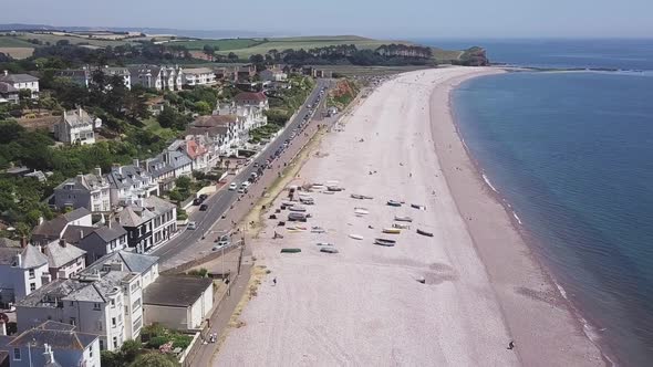 Jurassic Coast in Devon, view from above with forward motion, AERIAL STATIC CROP