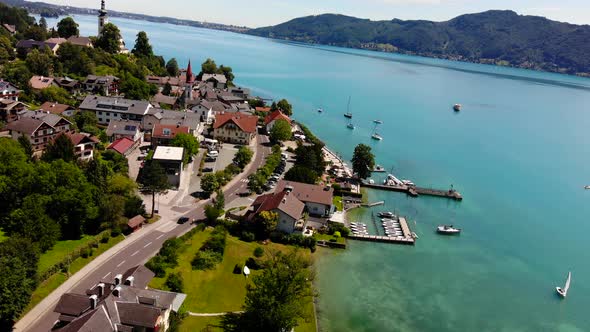 beautiful view on an village on the lake 