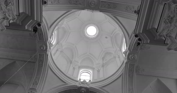 Looking Up On Dome Ceiling Of Santo Stefano Church In Capri Island, Italy. - monochrome, low angle