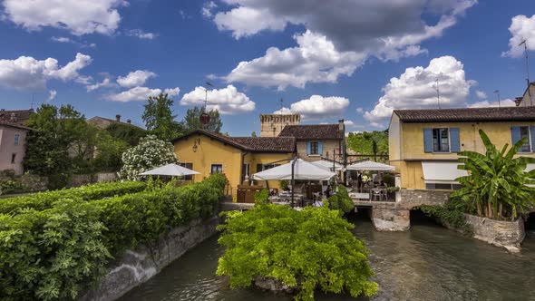 4K Hyperlapse at Borghetto, River & Bridge, Veneto, Italy