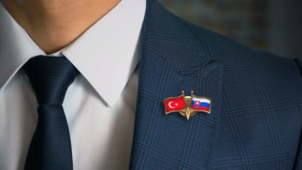 Businessman Friend Flags Pin Turkey Slovakia