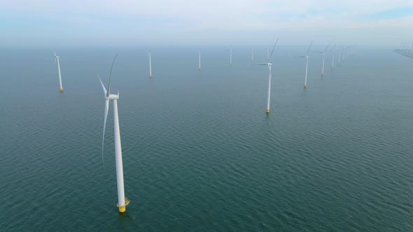 Huge Windmill Turbines Offshore Windmill Farm in the Ocean Westermeerwind Park Windmills Isolated at